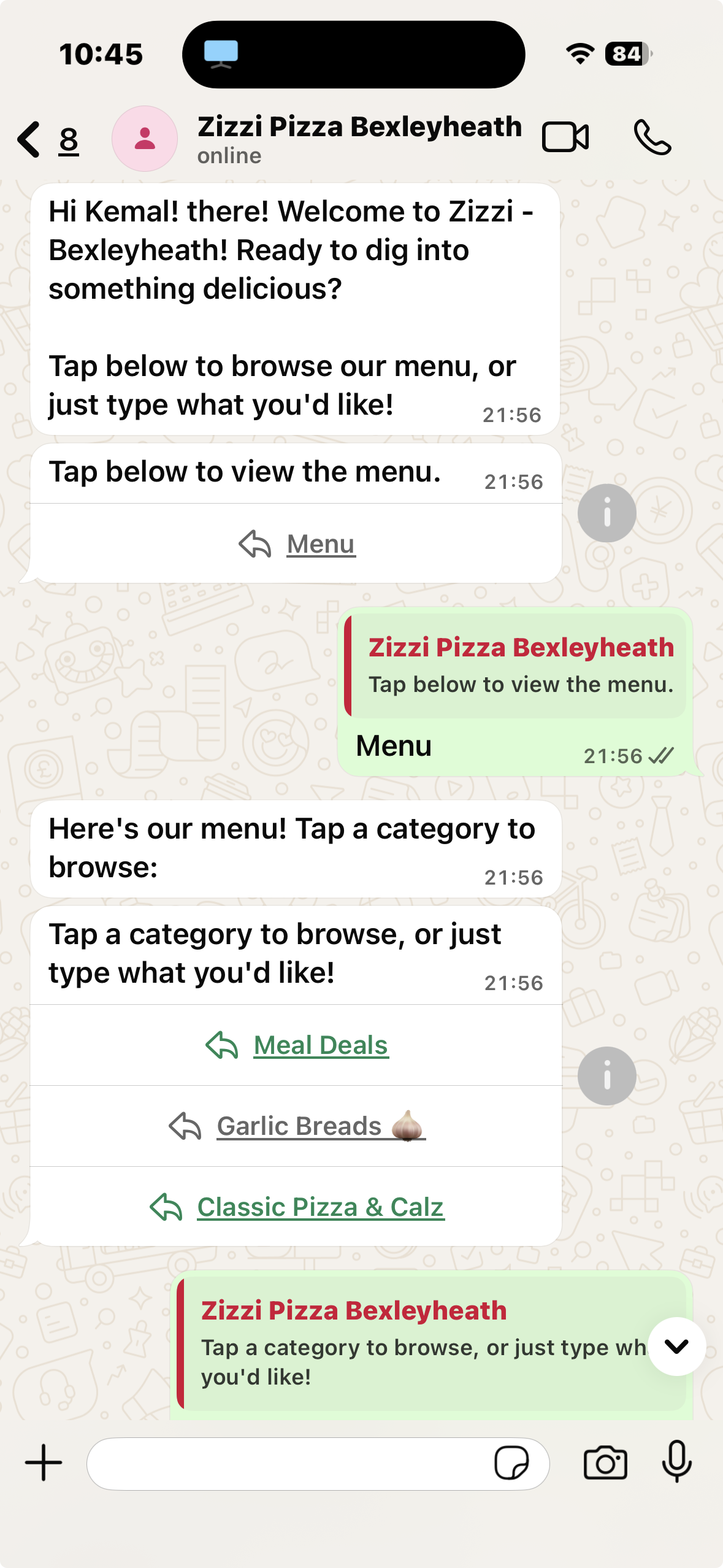 WhatsApp ordering flow